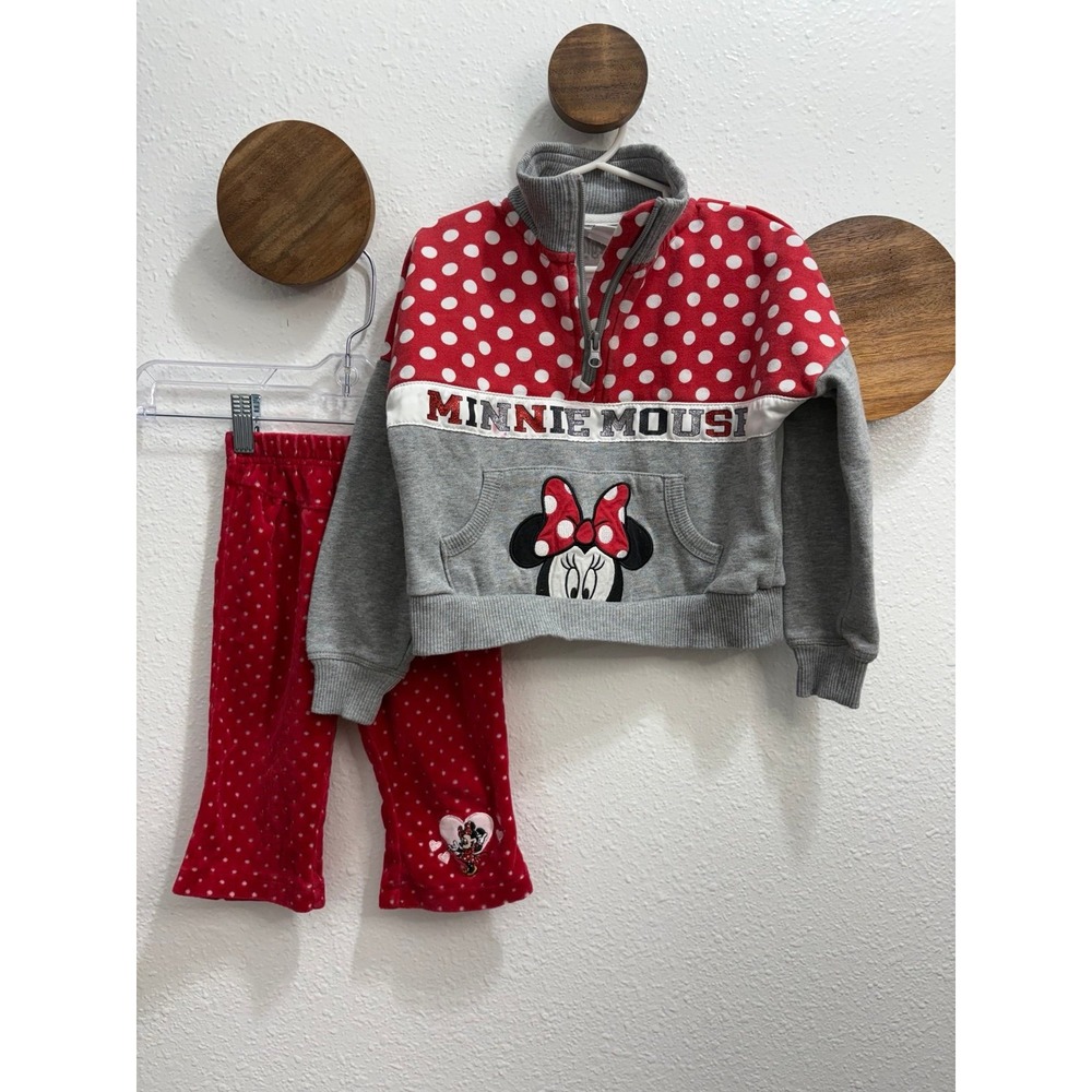 Minnie Mouse Spell out Quarter Zip Pullover‎ Matching Polka Dot Fleece Pant XS
